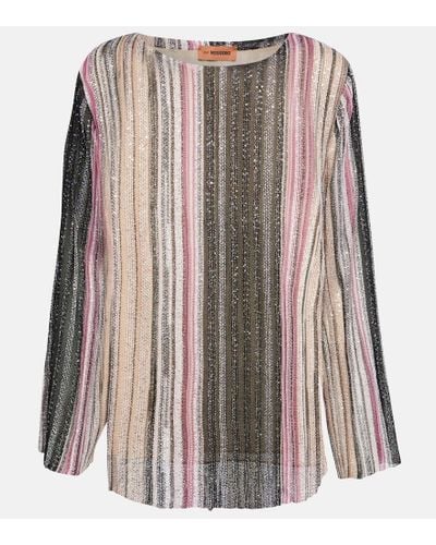 Missoni Sequined Striped Knit Top - Brown