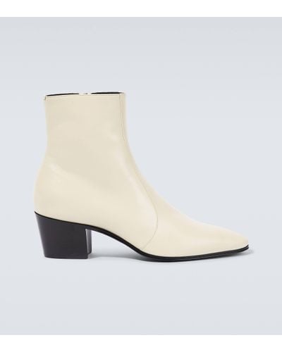 Saint Laurent Vassili 60 Leather Ankle Boots - White