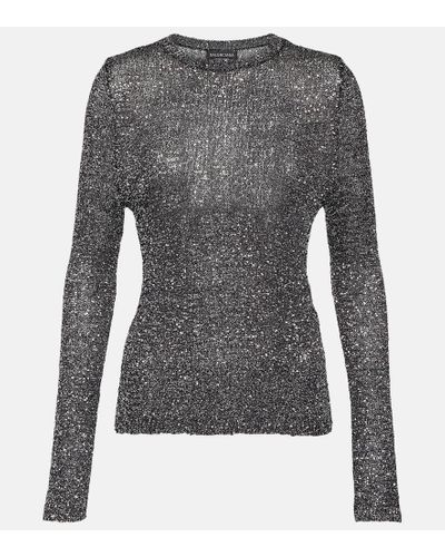 Balenciaga Sequined Metallic Knit Sweater - Gray