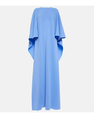 Oscar de la Renta Cape-detail Silk-blend Gown - Blue