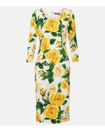 Dolce & Gabbana Vestido midi de mezcla de seda floral - Amarillo