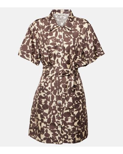 Asceno Lucca Printed Silk Twill Shirt Dress - Brown