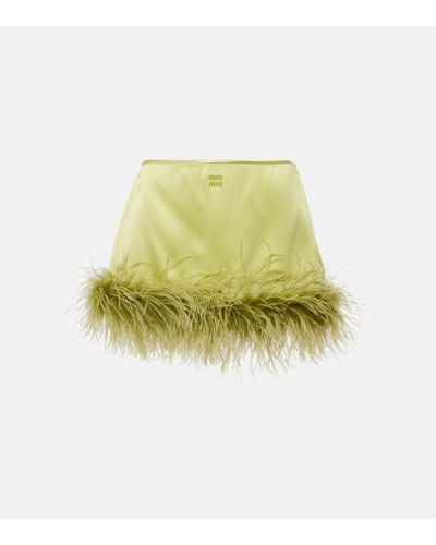 Miu Miu Minifalda de saten con plumas - Amarillo