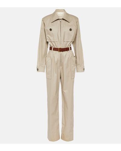 Saint Laurent Belted Cotton Twill Jumpsuit - Natural