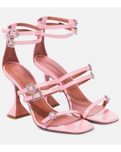 AMINA MUADDI Robyn Embellished Leather Sandals - Pink