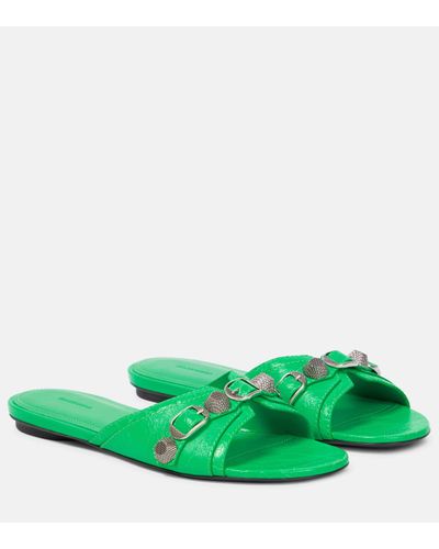 Balenciaga Cagole Leather Slides - Green