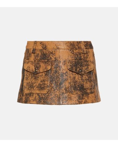 KNWLS Distressed Leather Miniskirt - Brown