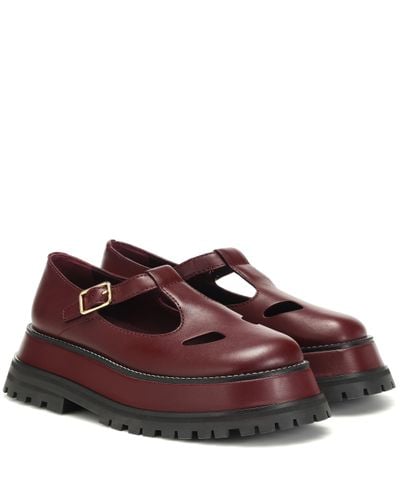 Burberry Aldwych Leather Mary Jane Loafers - Red