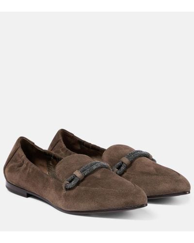 Brunello Cucinelli Embellished Suede Loafers - Brown