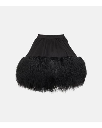 David Koma Jersey And Shearling Miniskirt - Black