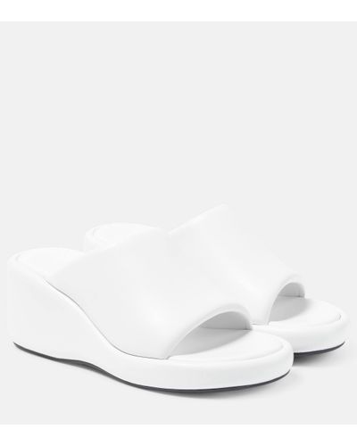Balenciaga Rise Leather Wedge Sandals - White