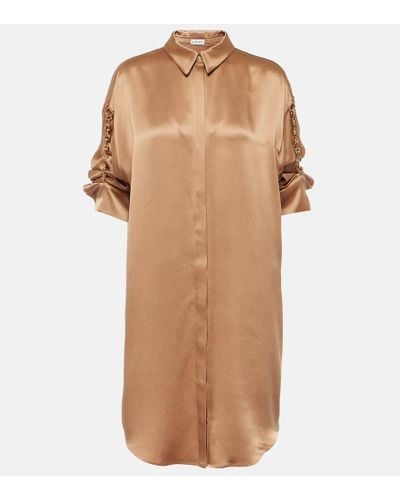Loewe Chain-detail Silk Satin Shirt Dress - Brown