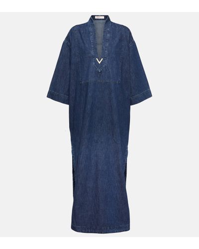 Valentino Embellished Chambray Denim Kaftan - Blue