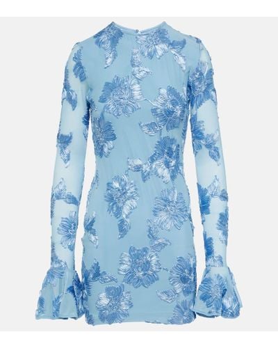 ROTATE BIRGER CHRISTENSEN Vestido corto de malla con apliques florales - Azul