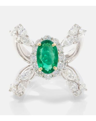 YEPREM Anello Reign Supreme in oro bianco 18kt con diamanti e smeraldi - Multicolore