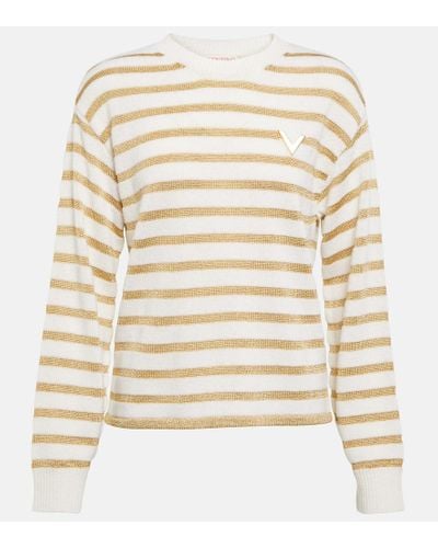 Valentino Striped Wool-blend Sweater - Natural