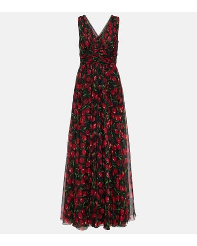 Dolce & Gabbana Cherry Silk Chiffon Gown - Red