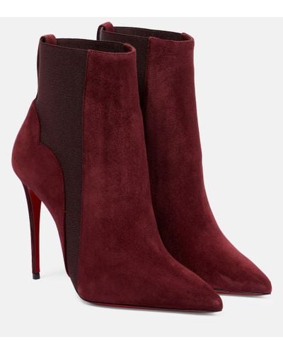 Christian Louboutin Chelsea Chick Suede Ankle Boots - Red