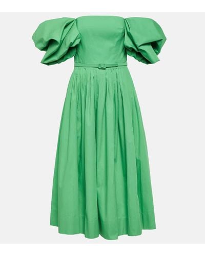 Oscar de la Renta Off-shoulder Pleated Cotton Gown - Green