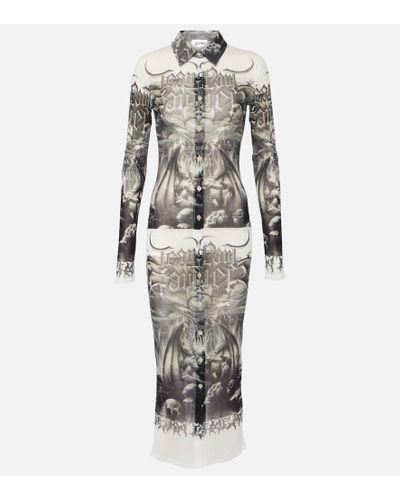 Jean Paul Gaultier Bedrucktes Hemdblusenkleid aus Mesh - Grau