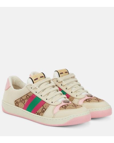 Gucci Screener Web Stripe Leather Trainers - Multicolour