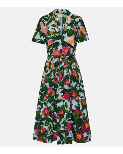 Oscar de la Renta Floral Cotton Poplin Midi Dress - Green