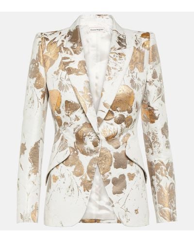 Alexander McQueen Floral Jacquard Cotton-blend Blazer - Metallic