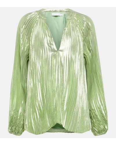 Jonathan Simkhai Char Plisse Silk-blend Blouse - Green