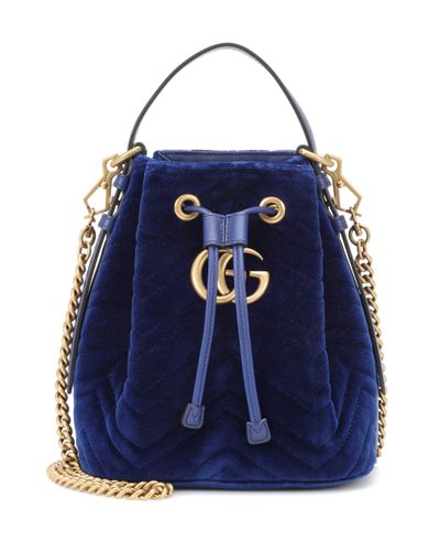 Gucci GG Marmont Velvet Bucket Bag - Blue