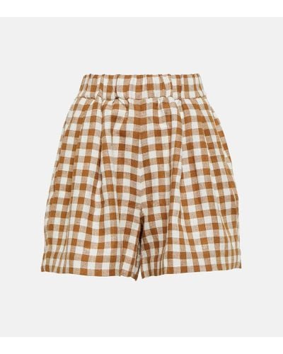 Asceno Zurich Checked Linen Shorts - Natural