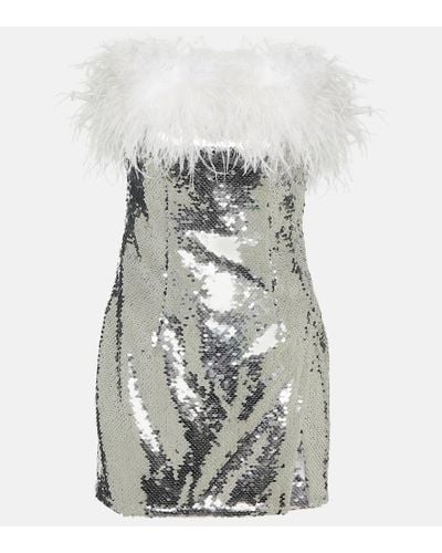 Self-Portrait Feather-trimmed Sequined Minidress - Gray