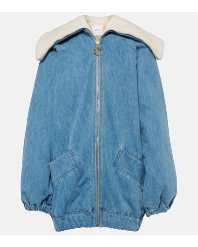 Patou Denim And Faux Shearling Bomber Jacket - Blue
