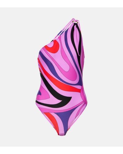 Emilio Pucci Pucci Marmo Print One-shoulder Swimsuit - Pink
