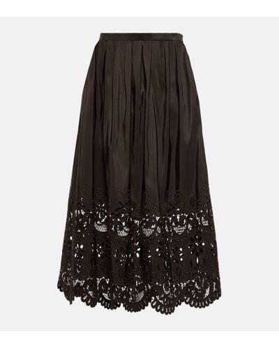 Valentino Broderie Anglaise Silk Midi Skirt - Black