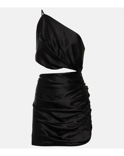 The Sei One-shoulder Cutout Silk Minidress - Black