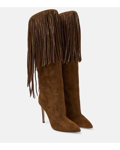 Paris Texas Fringed Embellished Suede Knee-high Boots - Brown
