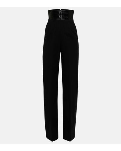 Alaïa Alaia Leather-trimmed High-rise Trousers - Black