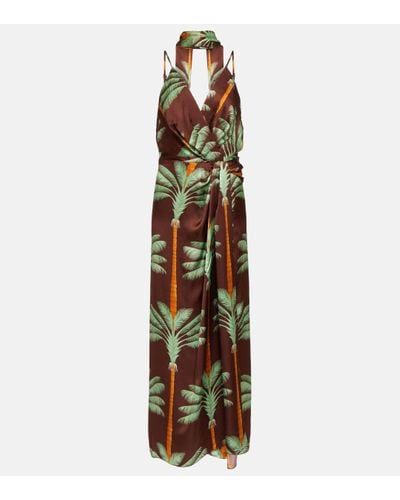 Johanna Ortiz Embroidered Printed Silk Maxi Dress - Green