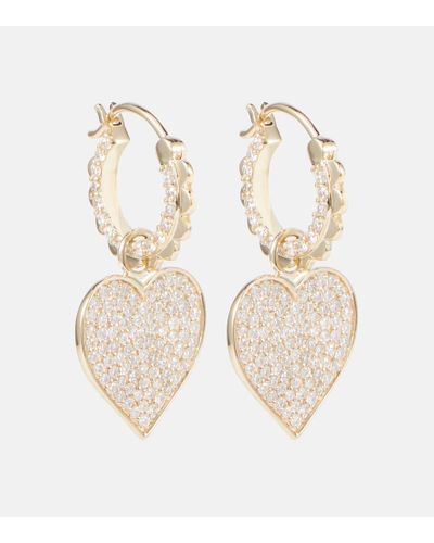 Sydney Evan Pendientes de aro en oro de 14 ct con diamantes y charms de corazon - Blanco