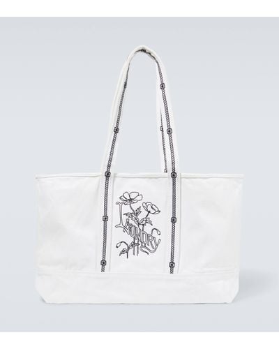 Bode Laundry Embroidered Canvas Tote Bag - White