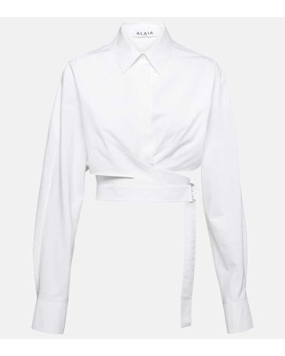 Alaïa Camicia cropped in popeline di cotone - Bianco