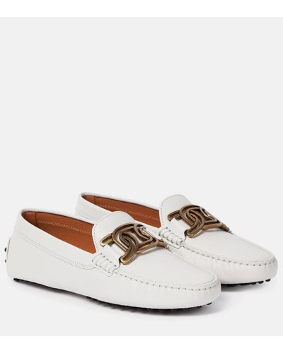 Tod's Kate Gommino Embellished Leather Loafers - White