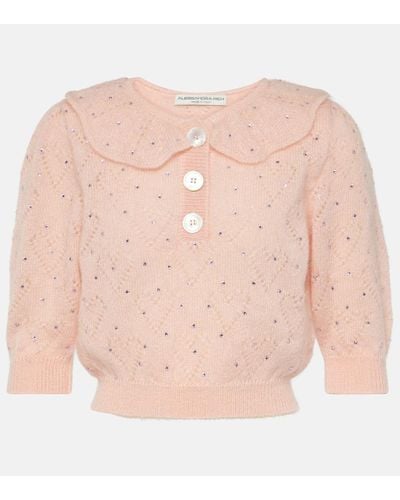 Alessandra Rich Top cropped in misto mohair - Rosa