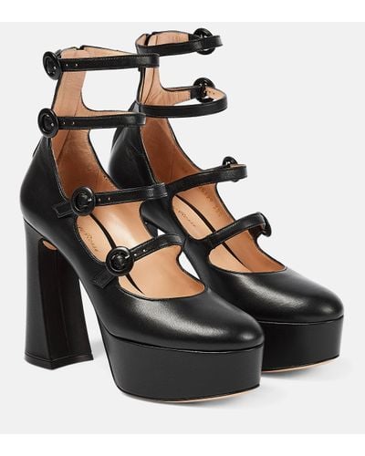 Gianvito Rossi Mary Jane Leather Platform Court Shoes - Black