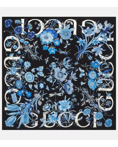Gucci Floral Silk Scarf - Blue