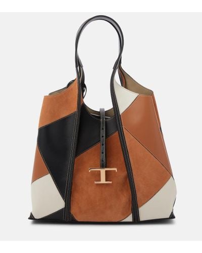 Tod's T Timeless Medium Leather Tote Bag - Brown