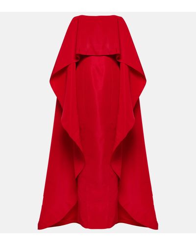 Carolina Herrera Cape-effect Draped Pleated Silk-faille Gown - Red