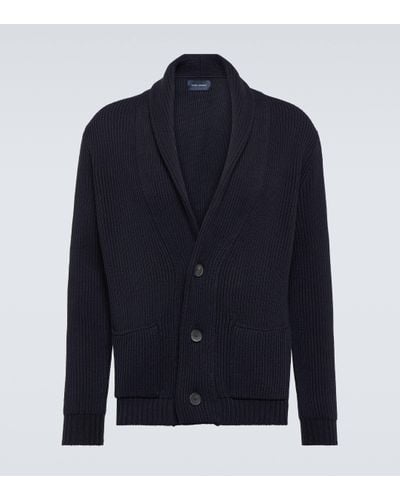 Thom Sweeney Ribbed-knit Wool Cardigan - Blue