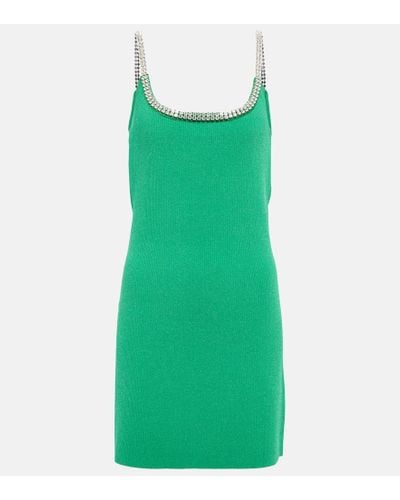 Rabanne Vestido corto de punto con cristales - Verde