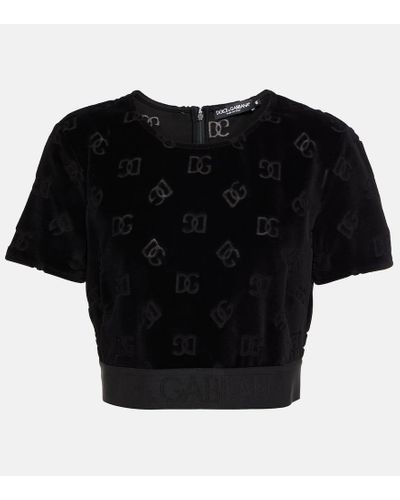 Dolce & Gabbana Top cropped in velluto di cotone - Nero